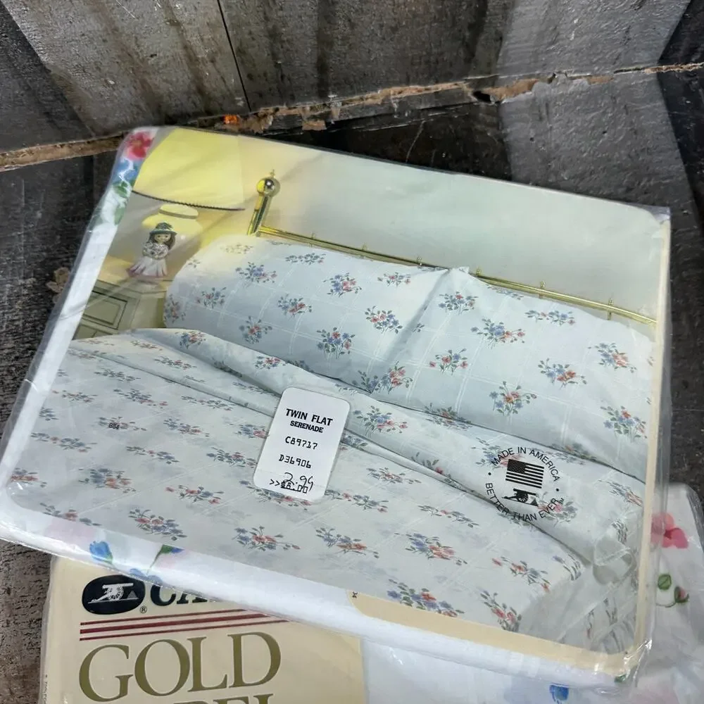 2 Vintage NOS Cannon Gold Label Serenade Floral Twin‎ Flat Sheet No Iron
